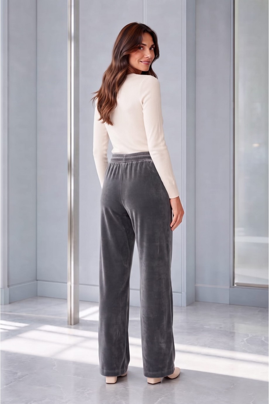 Melanj Gri Fransız Kadife Kadın Pijama Altı Melanj gri tonlarında Fransız kadife kadın pijama altı genel görünüm - Linay Butik